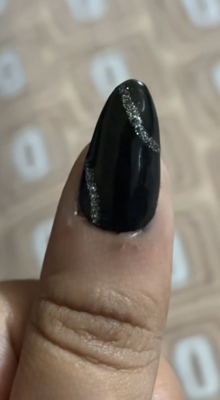 Black and Silver Glitter Nails